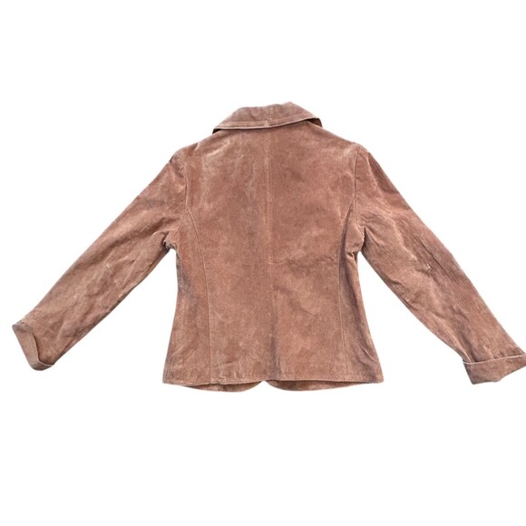 Women’s Live A Little LAL Brown Genuine Suede 100% Leather Snap Up Jacket Medium - Picture 4 of 16
